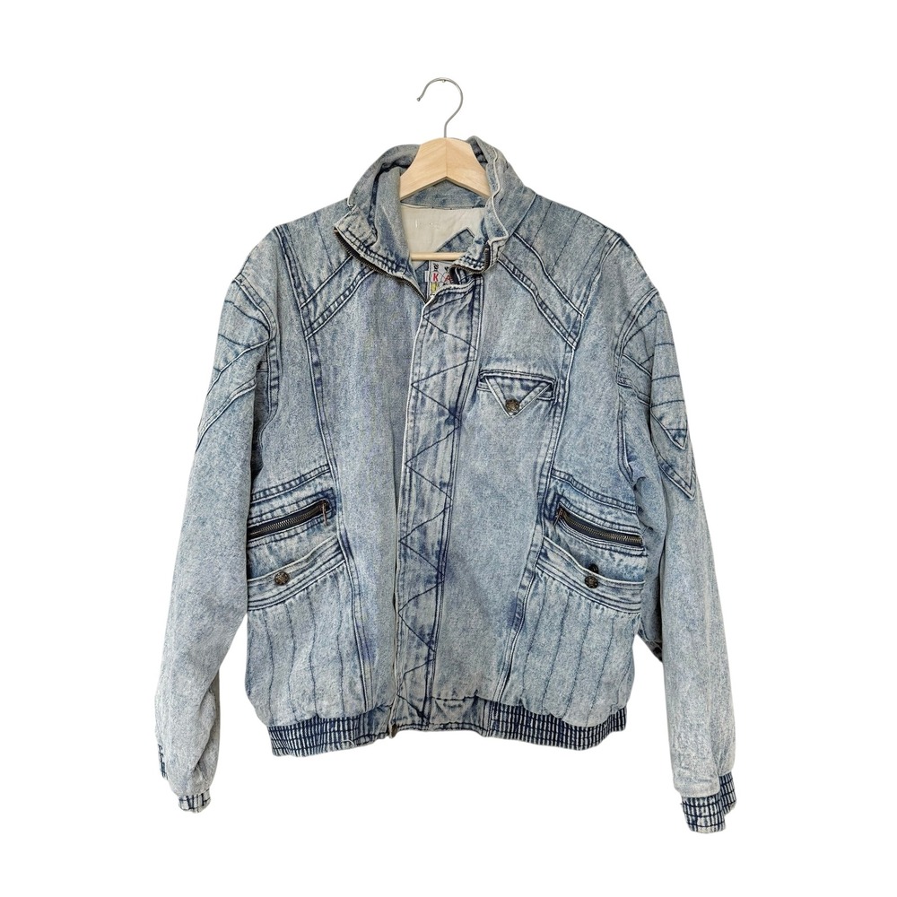 Vintage 90's KAZAH Mens Acid Wash Denim‎ Bomber Jacket